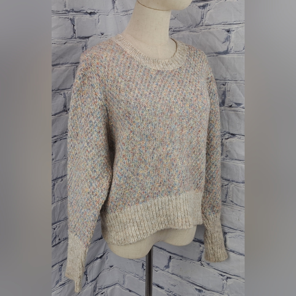 Design Lab Lord & Taylor Comfy Knit Sweater Cropped Woven Colorful Oatmeal Small - Picture 15 of 16